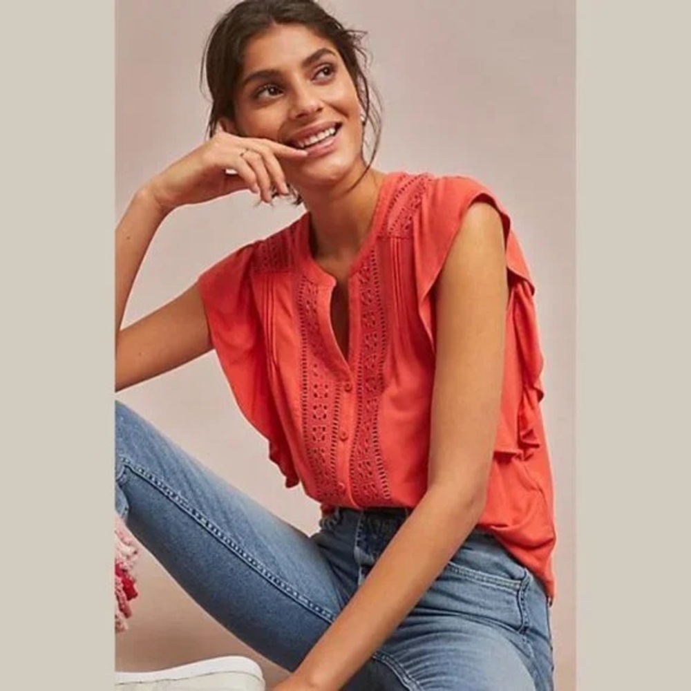 ANTHROPOLOGIE MAEVE Kailana Flutter-Sleeve Top